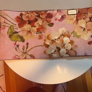 Gucci Pink and Brown Double-Sided Floral Accent Scarf